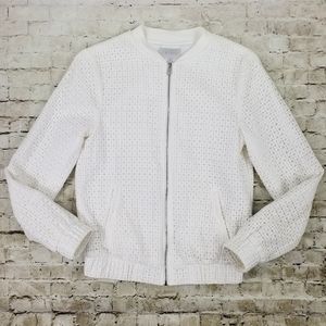 1. STATE Cloud White lace Overlay Long Sleeve Bomber Jacket Womens Small